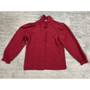 Apostrophe Top Womens 10 Red Padded‎ Shoulders Button Up Long Sleeve Polyester